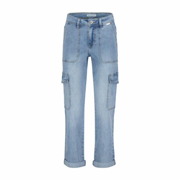 Red Button Denim Cargo Pants - Light Blue