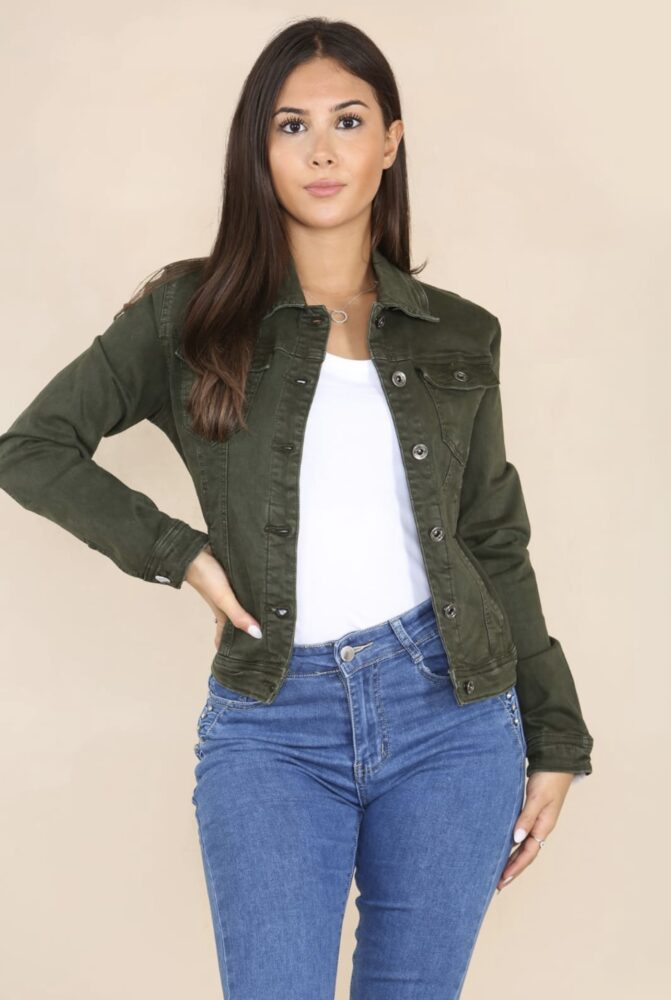 Khaki jean jacket womens 2025