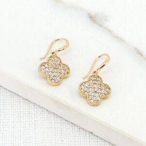 Envy 4050 Diamante Clover Earrings in Silver & Gold