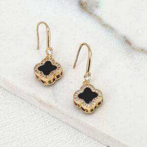 Envy 4052 Diamante Clover Earrings in Gold & Silver