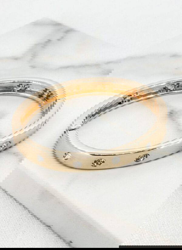 Envy 4143 Crystal Detail Hinged Bangle in Gold & Silver