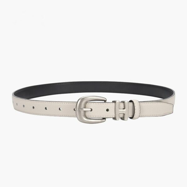 047 Slim Leather H Belt in Cream and Dusty Pink - Image 2