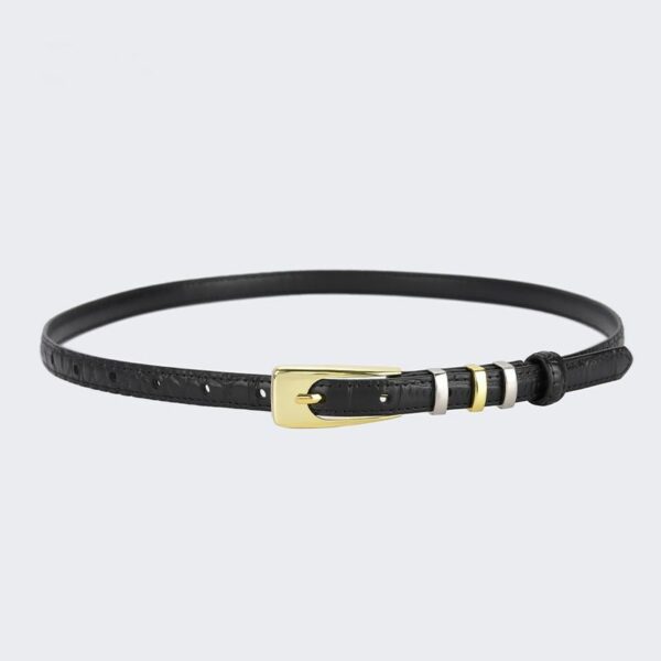 053 Slim Leather Belt in White and Black - Image 2