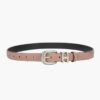 047 Slim Leather H Belt in Cream and Dusty Pink