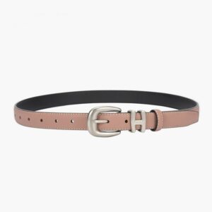 047 Slim Leather H Belt in Cream and Dusty Pink