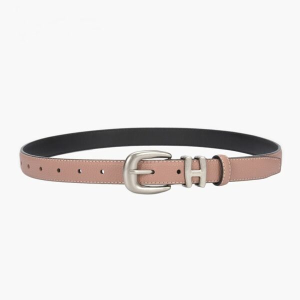 047 Slim Leather H Belt in Cream and Dusty Pink