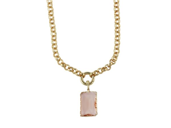Cosette 2217 Baguette Gold Plated Chain Necklace with Pendant - Pink & Blue - Image 2