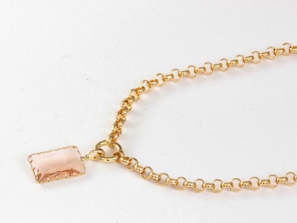 Cosette 2217 Baguette Gold Plated Chain Necklace with Pendant - Pink & Blue - Image 3