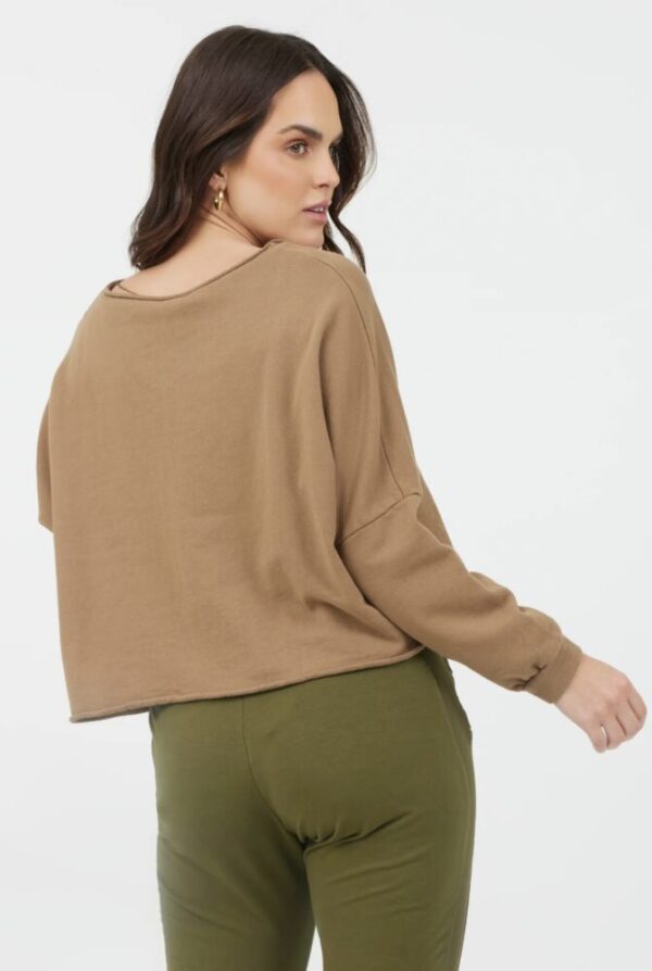 Suzy D Maeve Cropped Raw Edge Sweatshirt in Military Green - Image 3