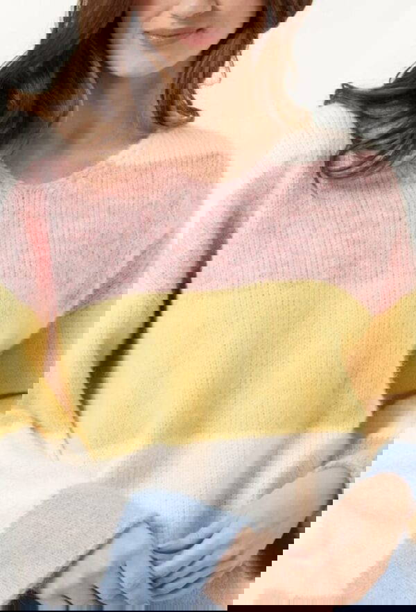 Candy Block Stripe V Neck Jumper - Image 3