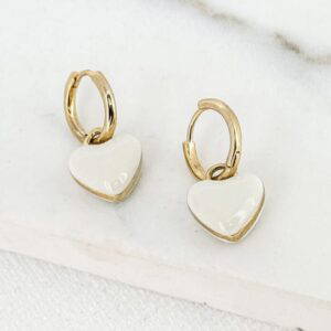 Envy 4123 Small gold hoop earring with white resin heart