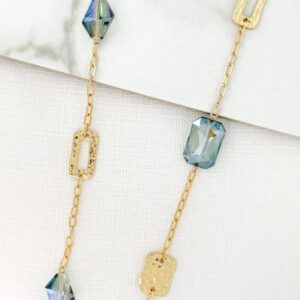 Envy 4313 Long gold necklace with blue faceted glass pendants