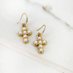 Envy 4361 Gold & Pearl Cross Earrings
