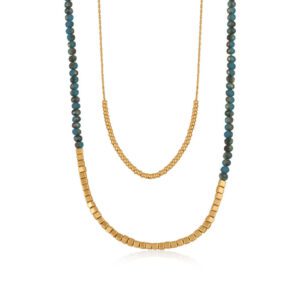 3163 Sacha Long Beaded Two Row Necklace in Gold & Silver