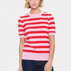 Saint Tropez Pink Flame Mila SS Block Stripe Pullover