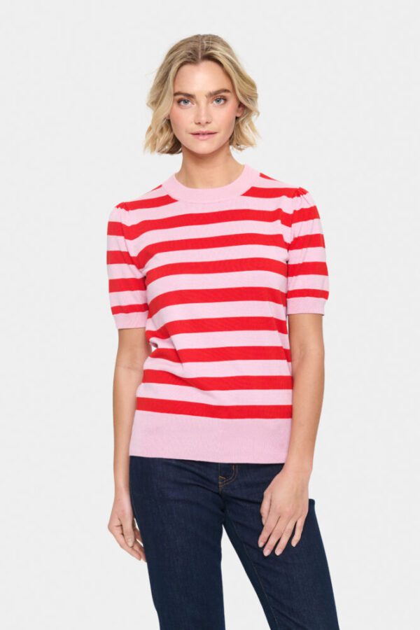 Saint Tropez Pink Flame Mila SS Block Stripe Pullover