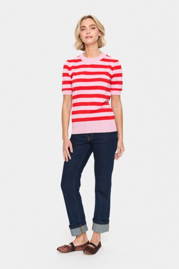Saint Tropez Pink Flame Mila SS Block Stripe Pullover - Image 6