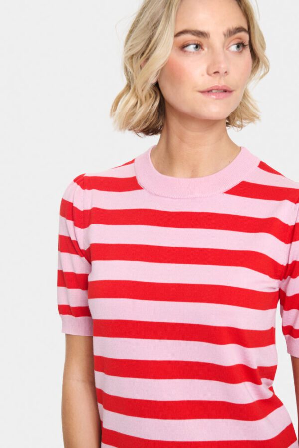 Saint Tropez Pink Flame Mila SS Block Stripe Pullover - Image 5
