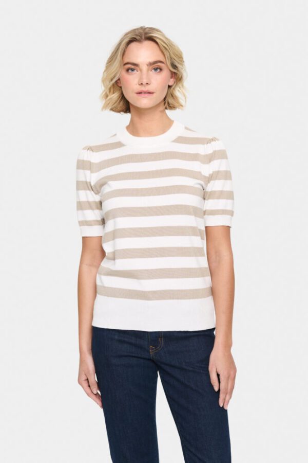Saint Tropez Taupe Mila SS Block Stripe Pullover