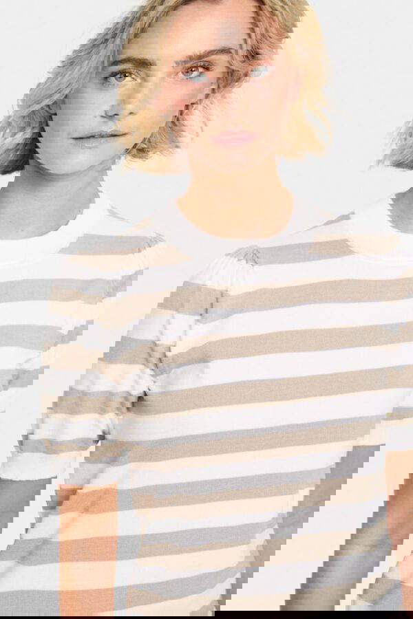 Saint Tropez Taupe Mila SS Block Stripe Pullover - Image 5
