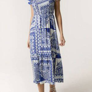 Brook Mixed Print Square Neck Midi Dress