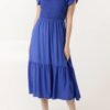 Ivy Plain Square Neck Shirred Dress in Blue & Green - Image 2