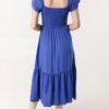 Ivy Plain Square Neck Shirred Dress in Blue & Green - Image 6
