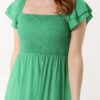 Ivy Plain Square Neck Shirred Dress in Blue & Green - Image 4