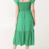 Ivy Plain Square Neck Shirred Dress in Blue & Green - Image 3