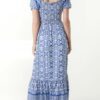 Leona Ikat Print Shirred Maxi Dress in Red & Blue - Image 6