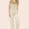 Allegra Button Jeans in White & Stone