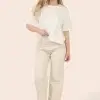 Allegra Button Jeans in White & Stone - Image 5