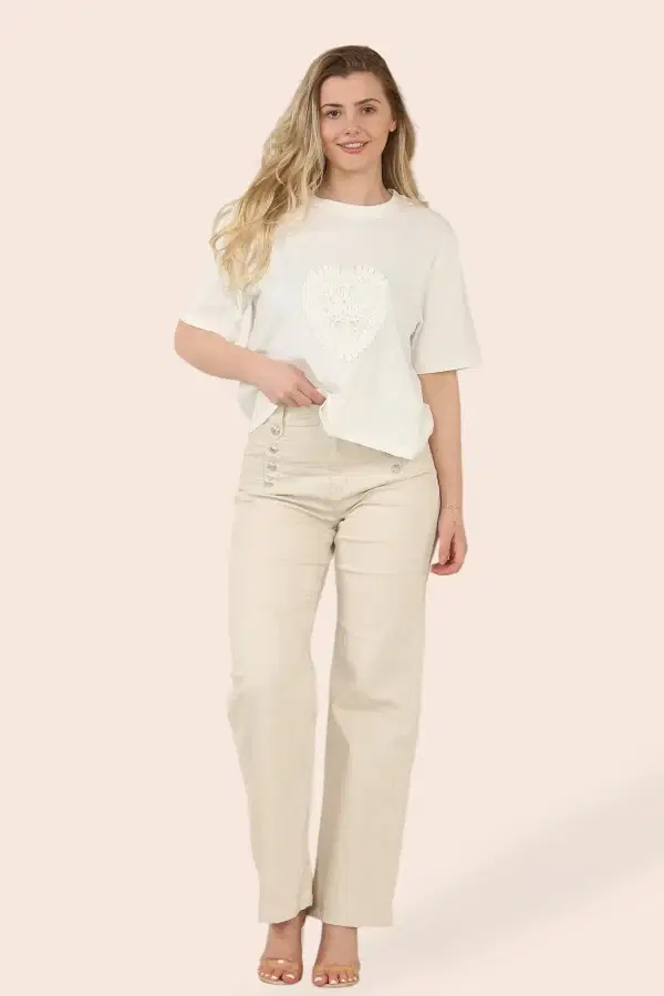 Allegra Button Jeans in White & Stone - Image 5