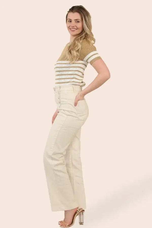 Allegra Button Jeans in White & Stone - Image 6