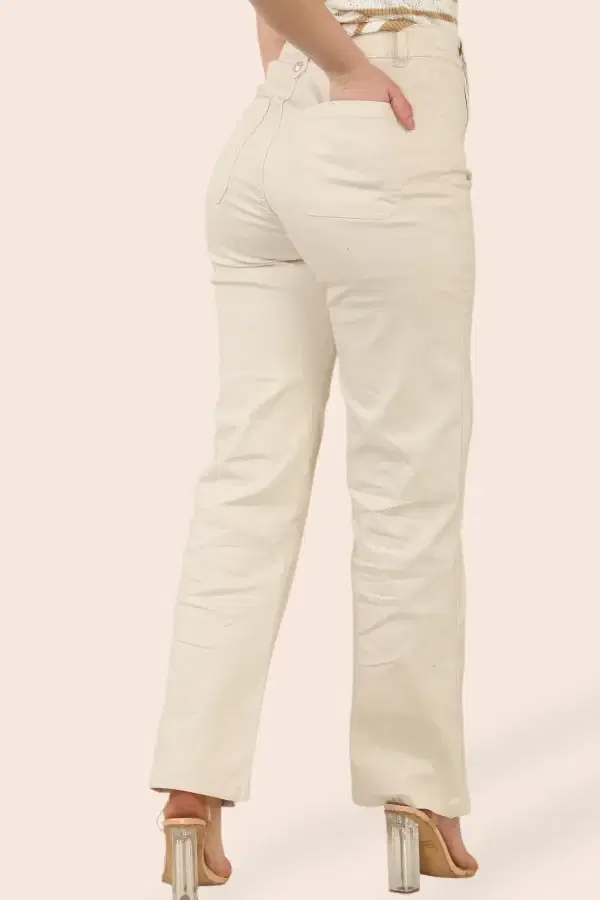 Allegra Button Jeans in White & Stone - Image 8