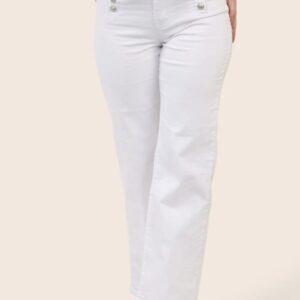 Allegra Button Jeans in White & Beige