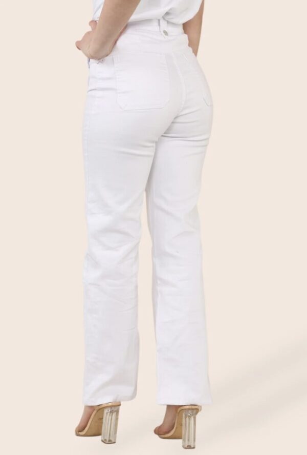 Allegra Button Jeans in White & Beige - Image 2