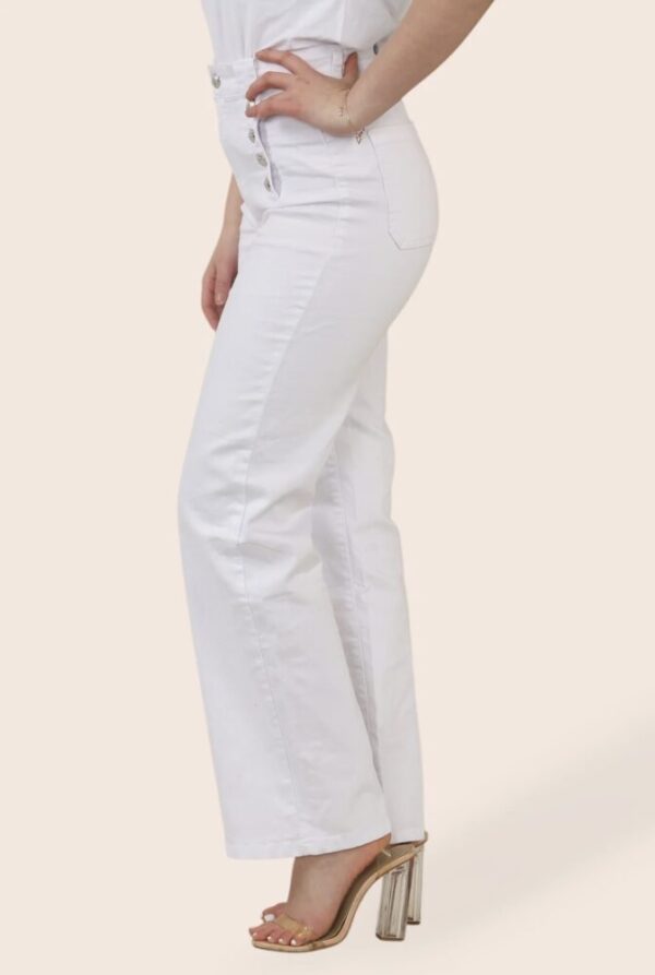 Allegra Button Jeans in White & Beige - Image 3