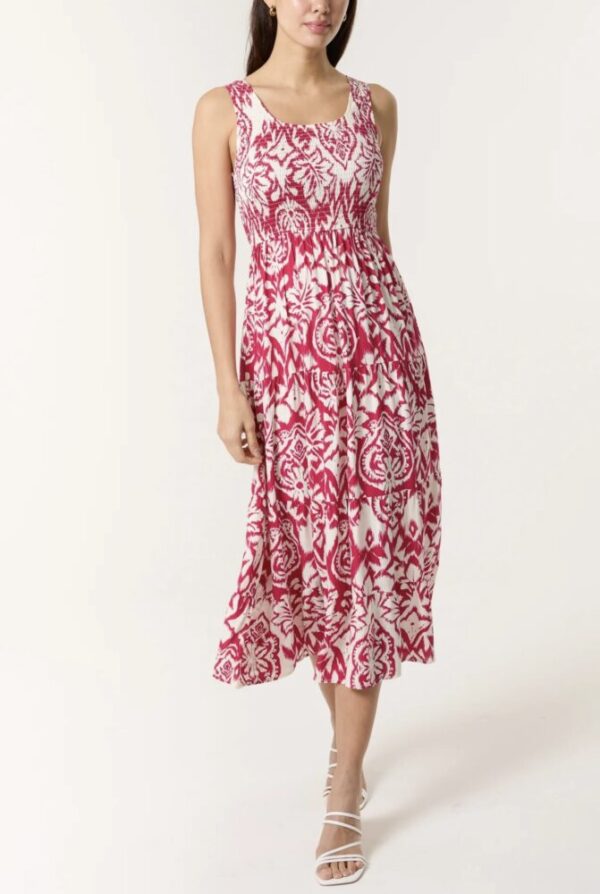 Maya Baroque Shirred Top Midi Dress