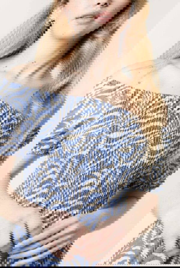 Elin Leaf Print Bardot Shirred Dress - Image 3