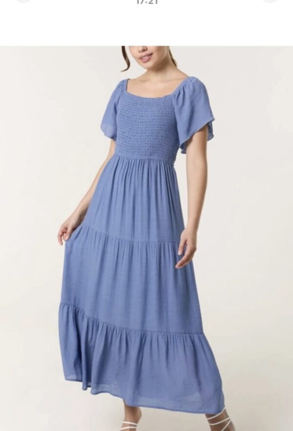 Runa Flutter Sleeve Shirred & Tiered Dress 