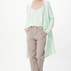 Suzy D Flower Modal Knit Long Cardi With Fringing - White & Beige