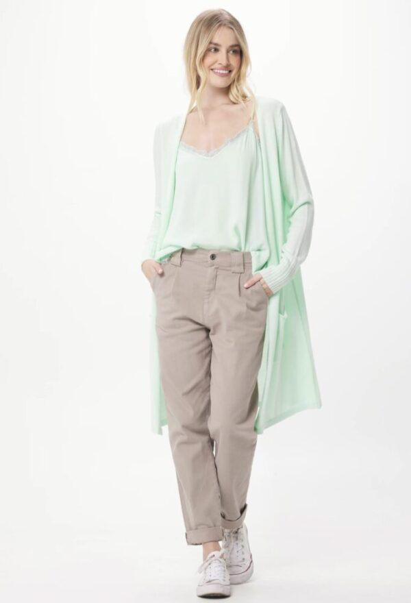 Suzy D Flower Modal Knit Long Cardi With Fringing - White & Beige