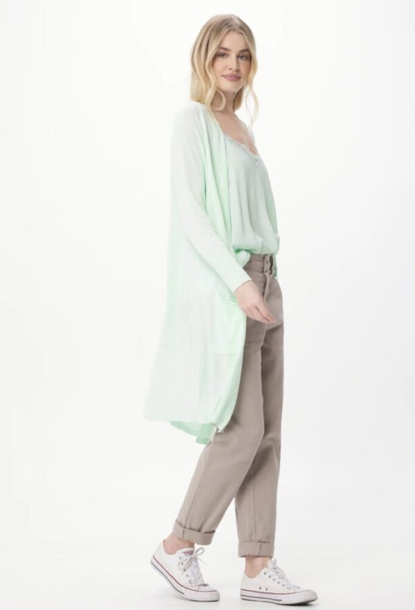 Suzy D Flower Modal Knit Long Cardi With Fringing - White & Beige - Image 2