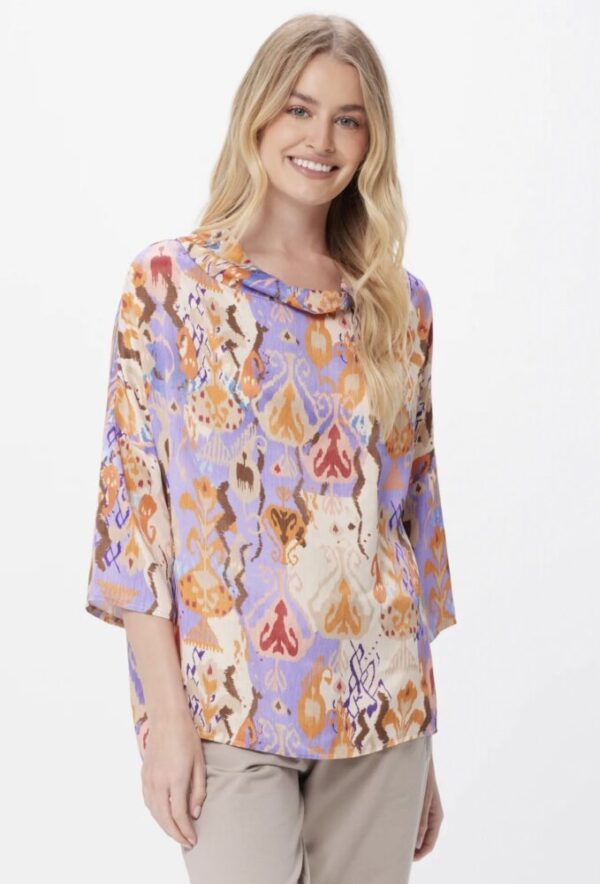 Suzy D Kray Cowl Neck Print Satin Top