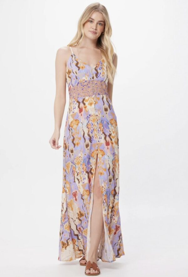 Suzy D Krystal Print Sleeveless Button Front Maxi Dress