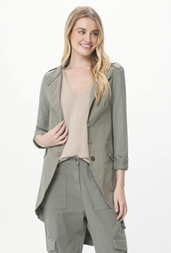 Suzy D Bernie Military Jacket in Olive & Jeans