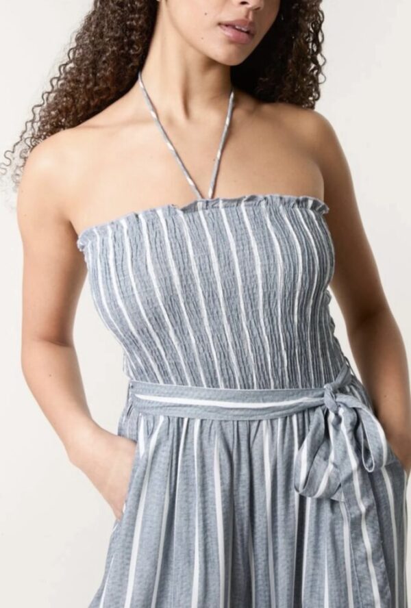 Lydia Shirred Pinstripe Tie Neck Jumpsuit - Image 2