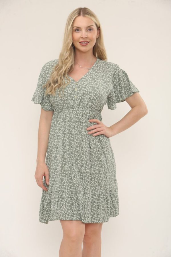 Cleo Ditsy Dress - Khaki & Denim - Image 2