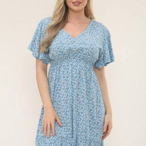 Cleo Ditsy Dress - Khaki & Denim